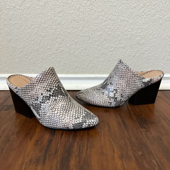 ABLE Snakeskin Leather Block Heeled Mules Pointed-Toe BRAZIL MADE - Picture 2 of 10
